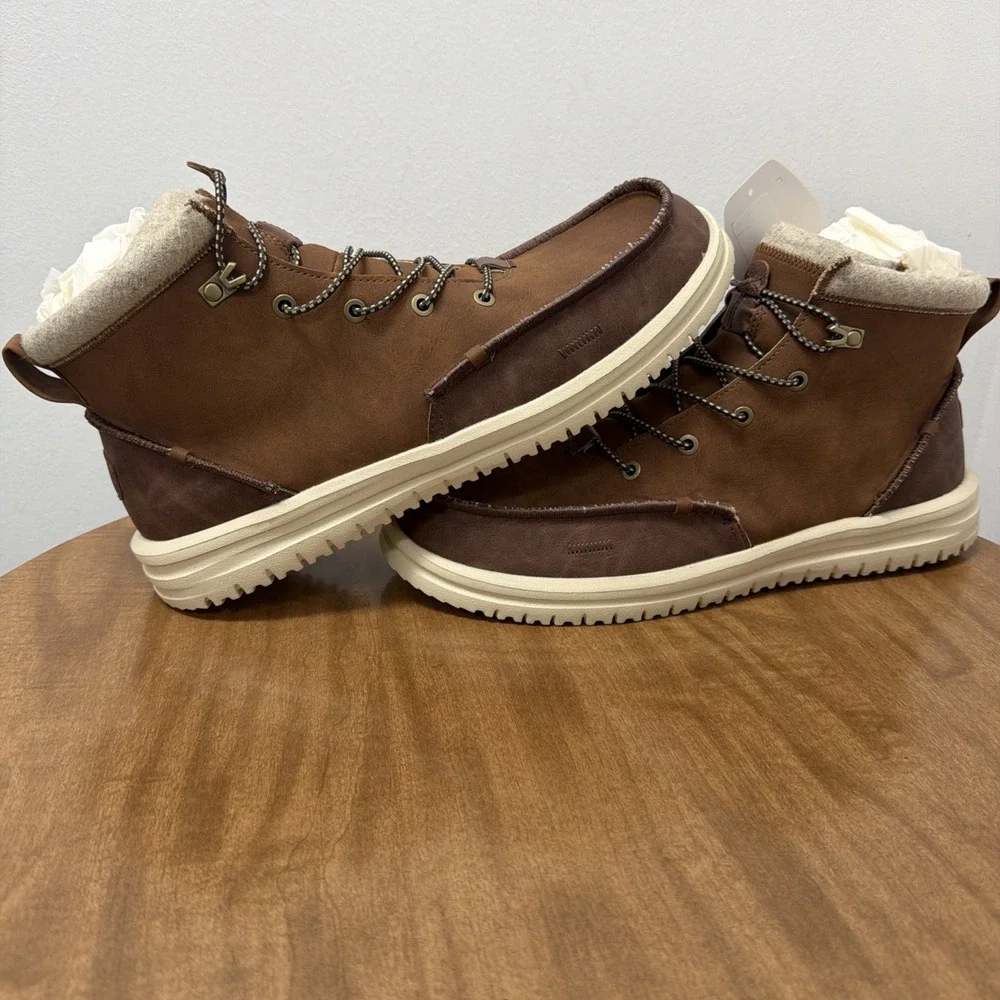 Hey Dude Men's Bradley Classic Tumbled Cognac Brown Size 14 lightweight wool‎